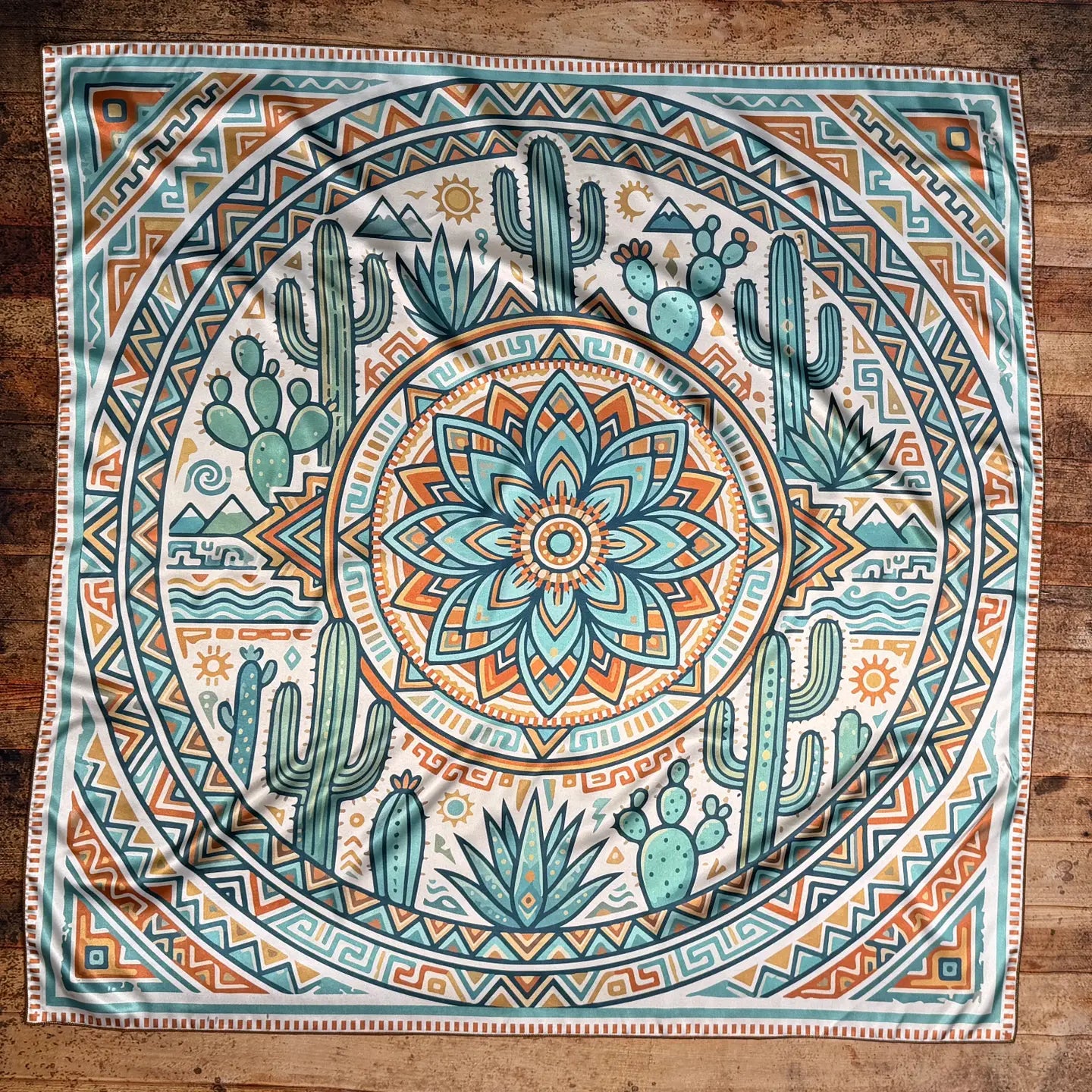 Aztec Cacti Print Silk Wild Rag