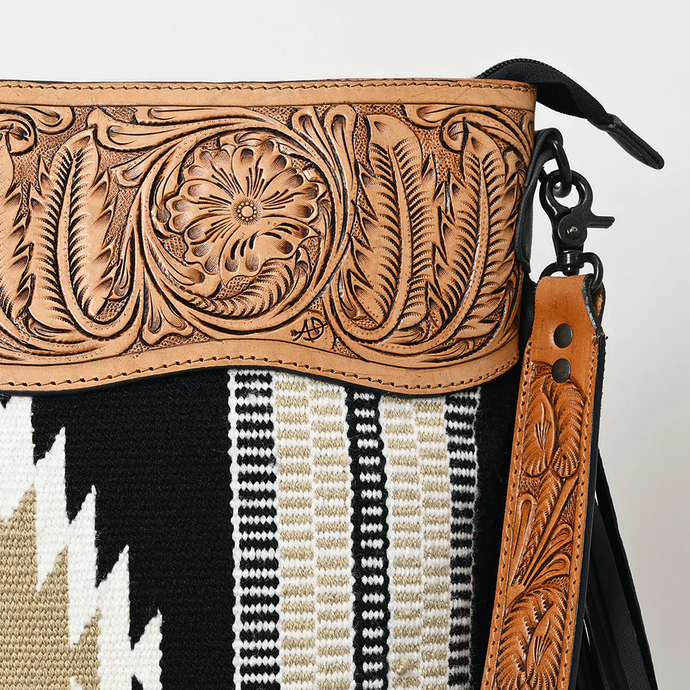 American Darling Saddle Blanket Tooled Fringe Handbag