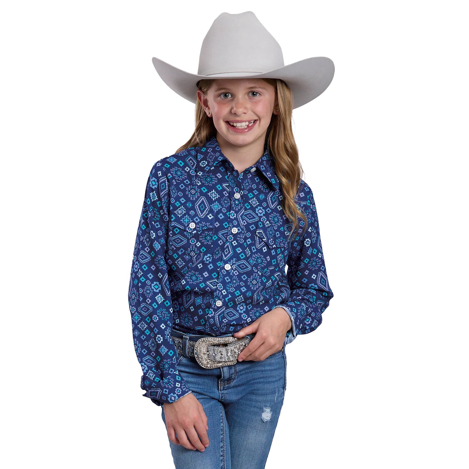 Roper Girls Five Star Collection LS Shirt Print Blue