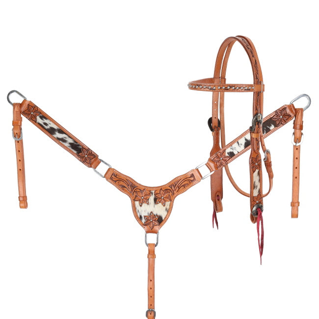 Showman Blossom and Hide Browband Bridle and Breastplate Set
