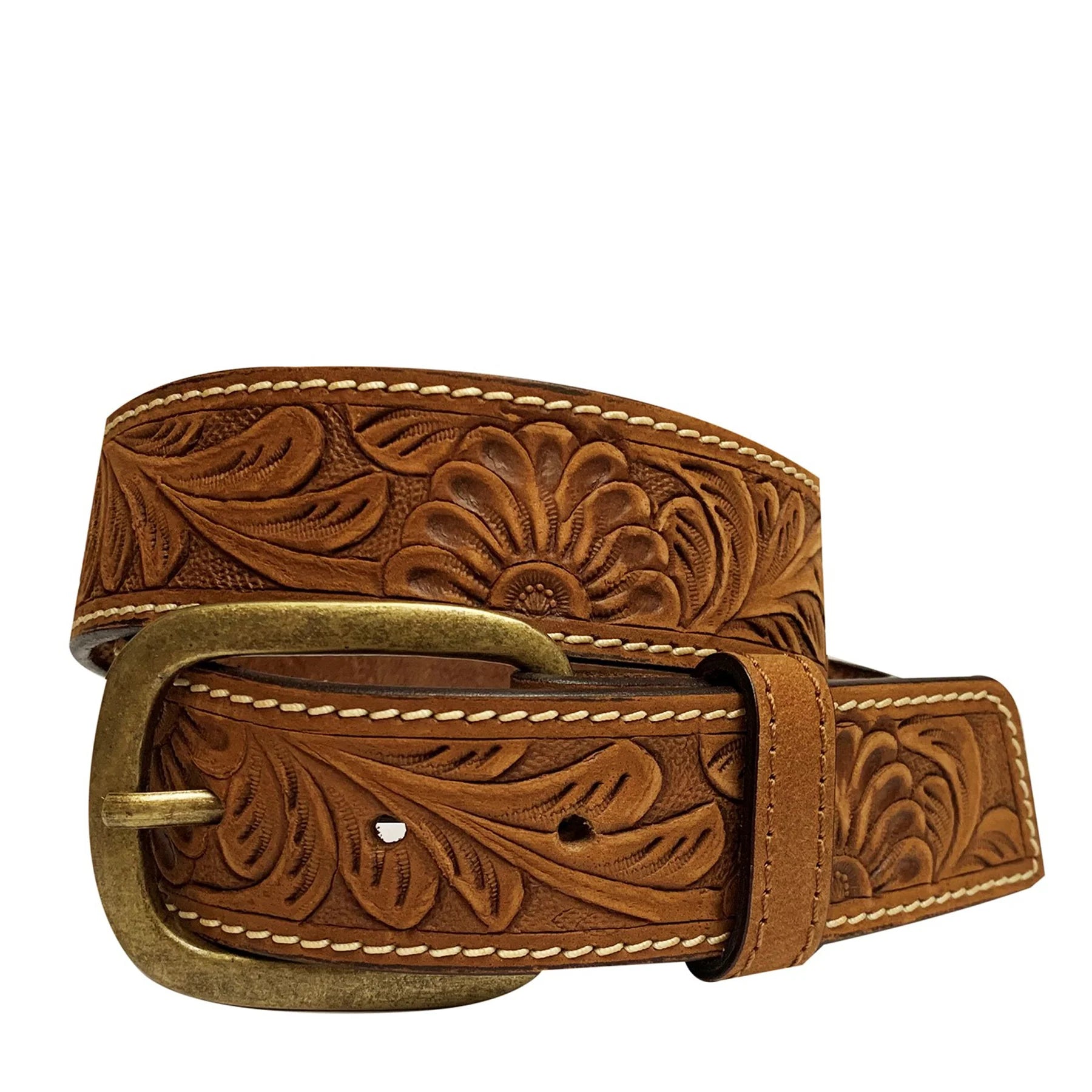 Roper Wmns 1.5in Genuine Hand Tooled Leather Belt Brown