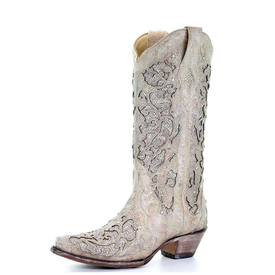 Corral Womens Boots Martina White White Glitter Inlay and Crystals