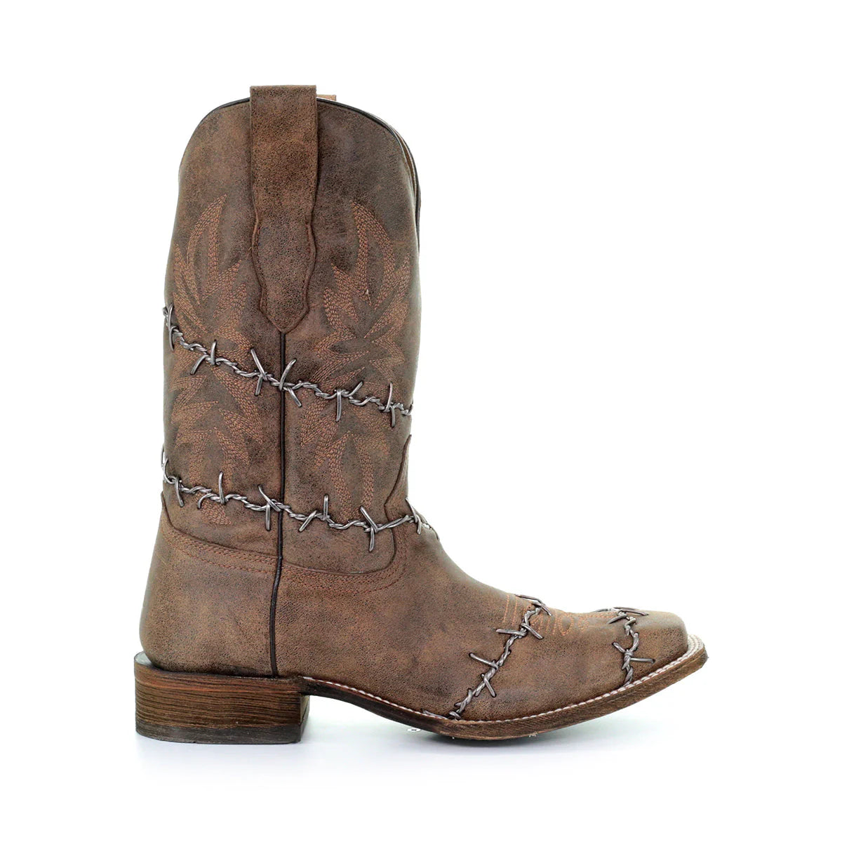 Corral Mens Brown Woven Barbed Wire Design Square Toe Boots