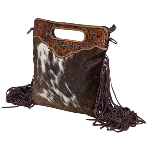 The Design Edge Cali Fringe Tooling Leather Sling Cowhide Bag