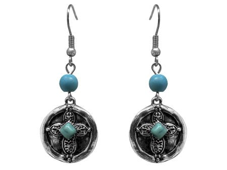 Silver Cross Earrings wih Turquoise Accents