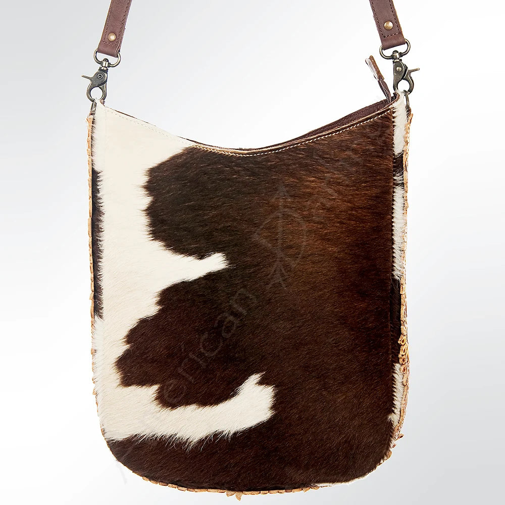 American Darling Cowhide Crossbody Bag with Tooled Leather Sunflower Accents Western Hair On Hide Tote | Giftware - Handbag | Saddleworld Ipswich