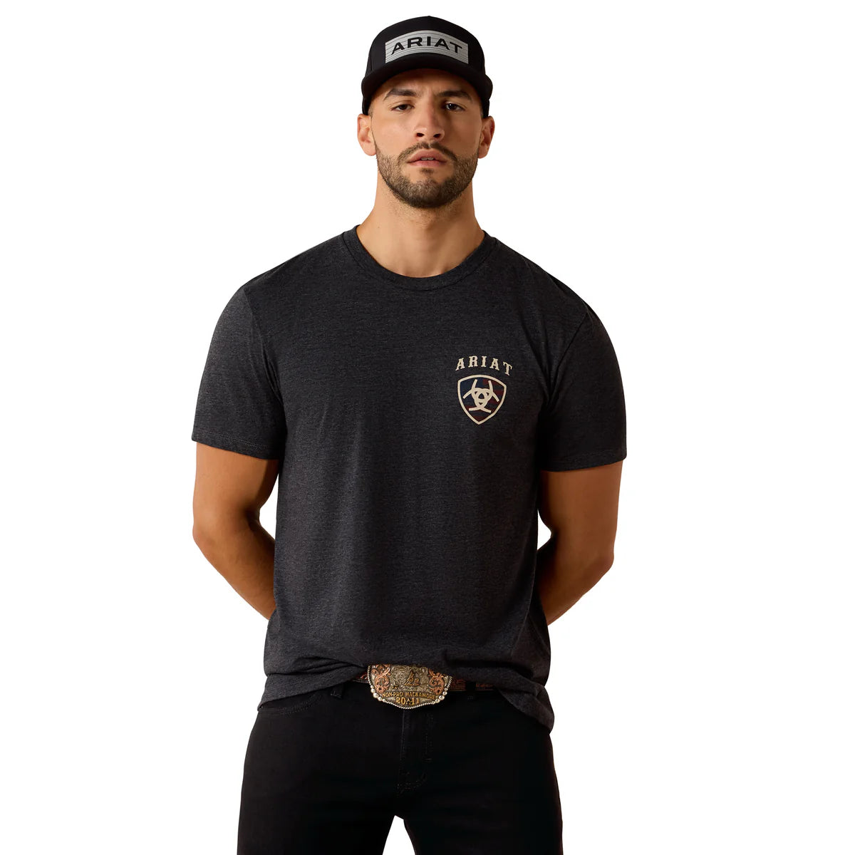 Ariat Mns American Bison SS Tee Charcoal Heather | Country Clothing - Mens T Shirt | Saddleworld Ipswich