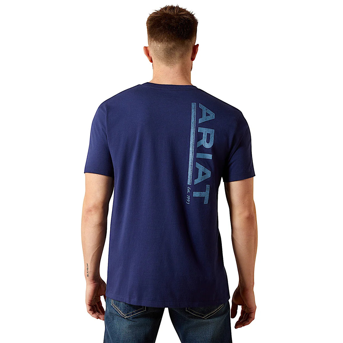 Ariat Mns New Vertical Logo SS Tee Medieval Blue | Country Clothing - Mens T Shirt | Saddleworld Ipswich