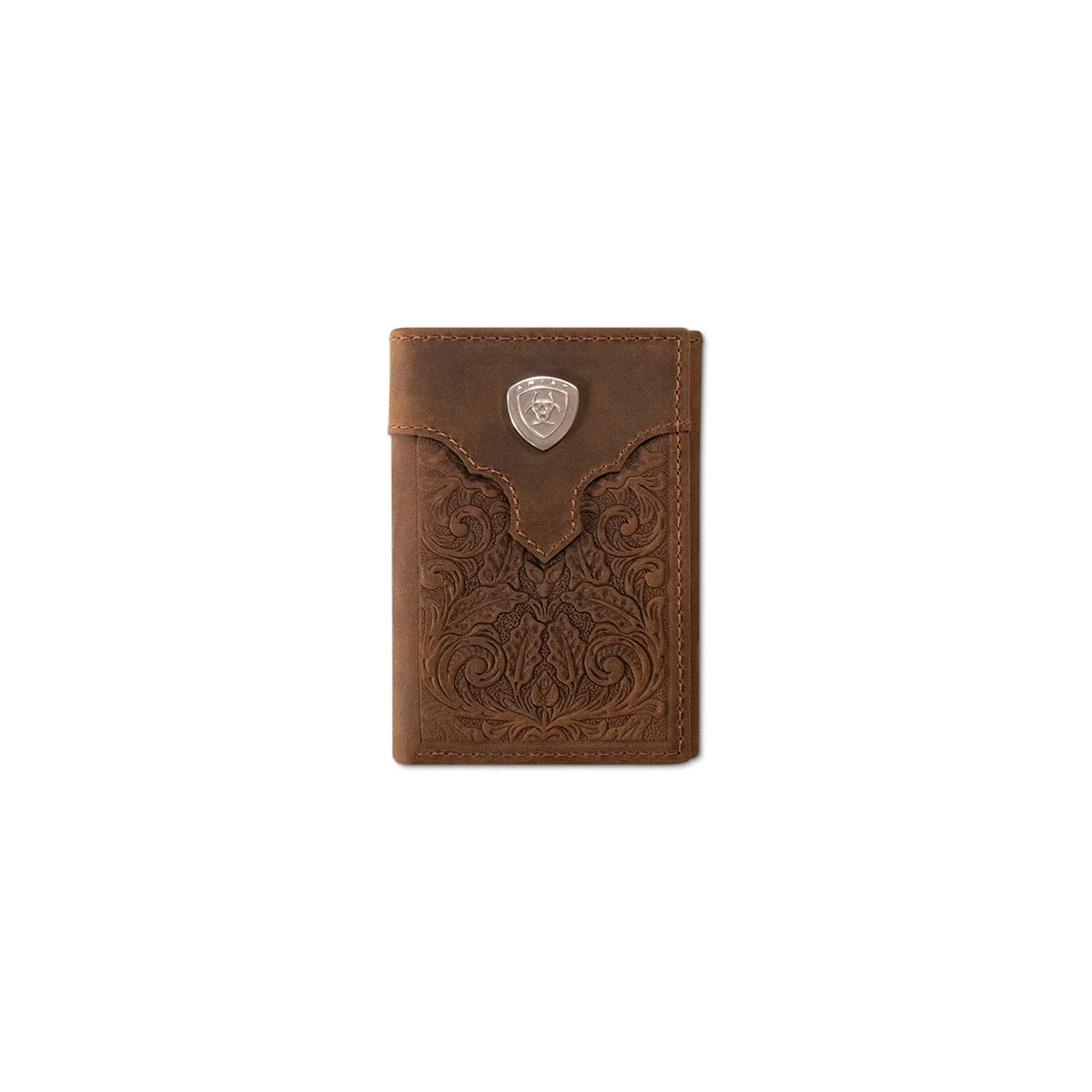 Ariat Mns Overlay Embossed Trifold Wallet Medium Brown | Giftware - Wallet | Saddleworld Ipswich