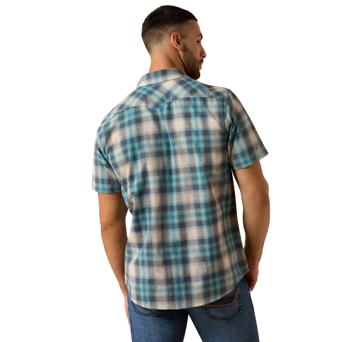 Ariat Mns Retro Halden Fitted Snap SS Shirt Teal Plaid | Country Clothing - mens Shirt | Saddleworld Ipswich