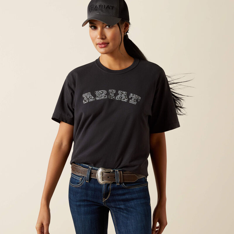 Ariat Wmns Boot Stitch Logo SS T Vintage Black | Country Clothing - Ladies T Shirt | Saddleworld Ipswich