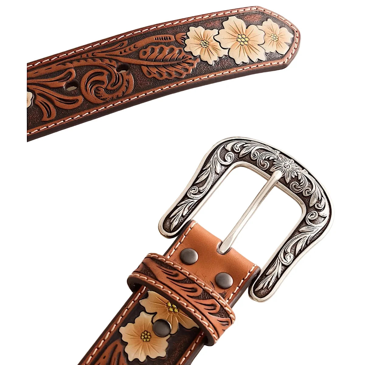 Ariat Wms Metallic Flowers Belt Natural | Country Clothing - Ladies Belt | saddleworld Ipswich