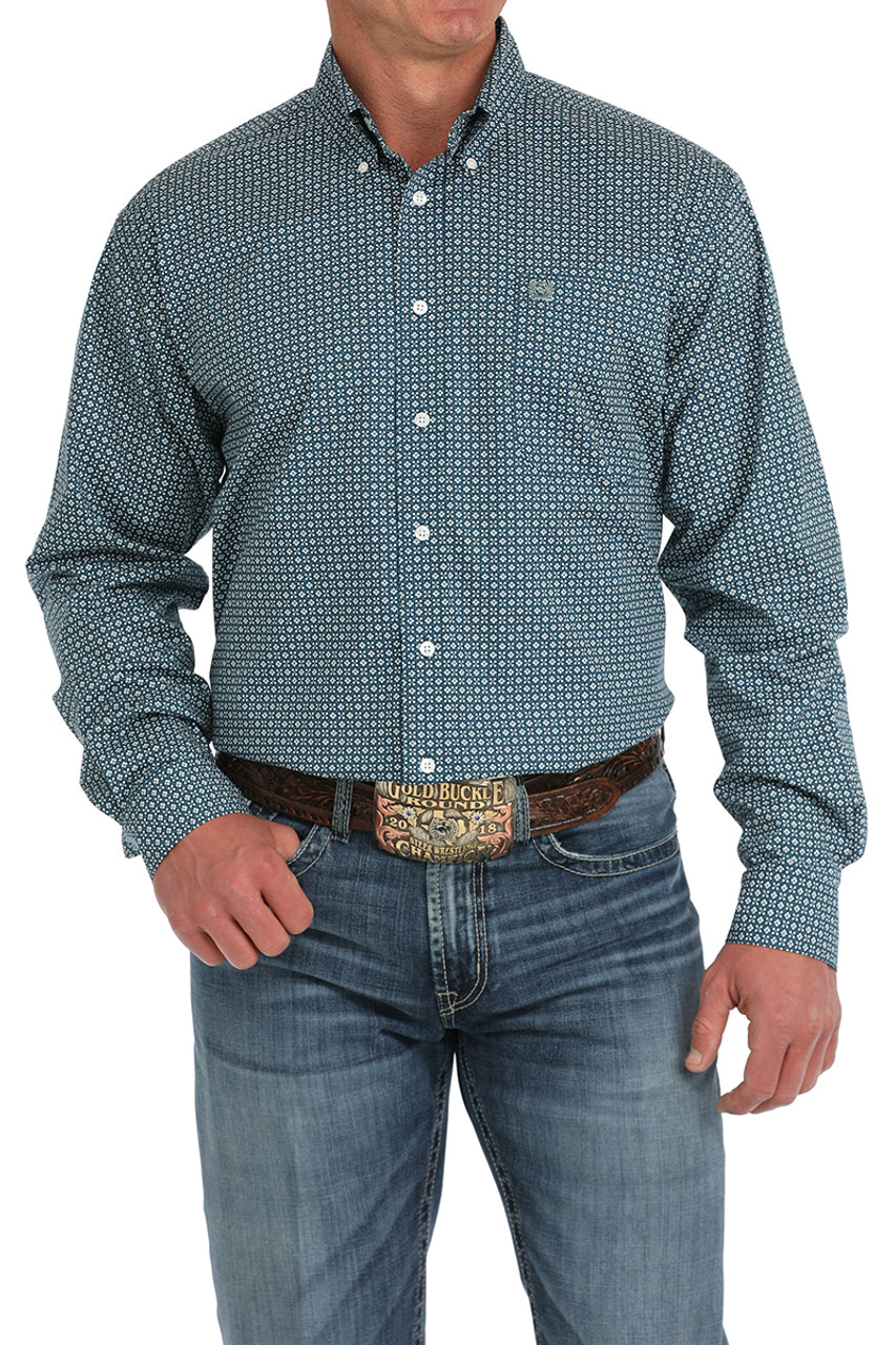 Cinch Mens Geometric Print Button Down Western Shirt - Blue