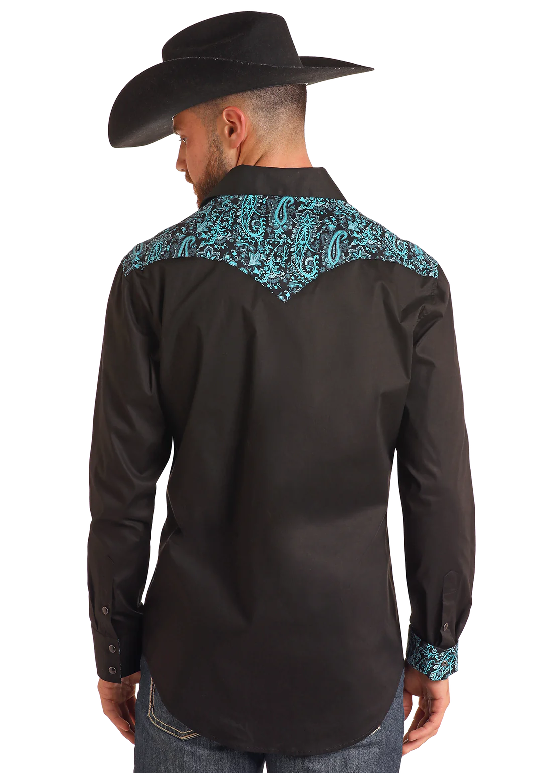 Panhandle Slim Fit Black/Teal Paisley Yoke Western Snap Shirt