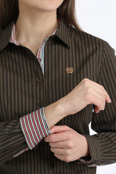 Cinch Brown Striped Ladies Shirt
