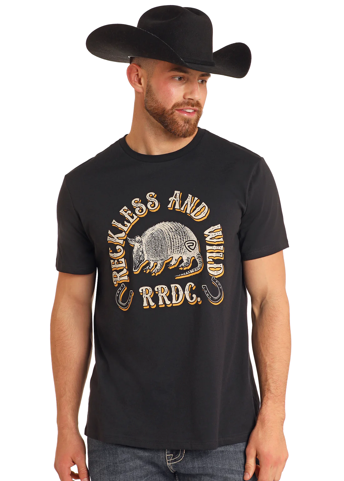 Rock and Roll Denim Armadillo Short Sleeve Graphic T Shirt - Black Friday Sale