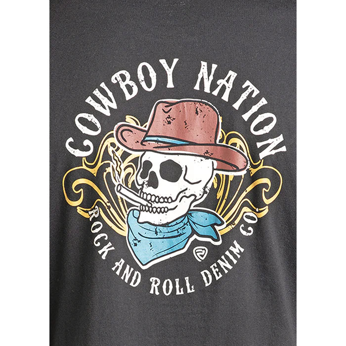 Rock and Roll Denim Mens Cowboy Nation Graphic Black T Shirt