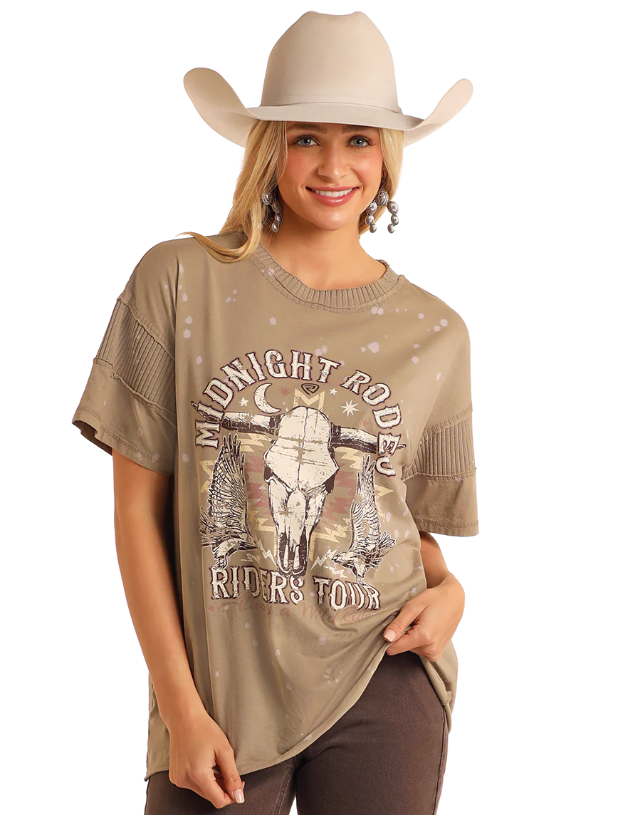 Rock and Roll Denim Wmns Short Sleeve Oversize Tee with Rib Detail - Black Friday Sale