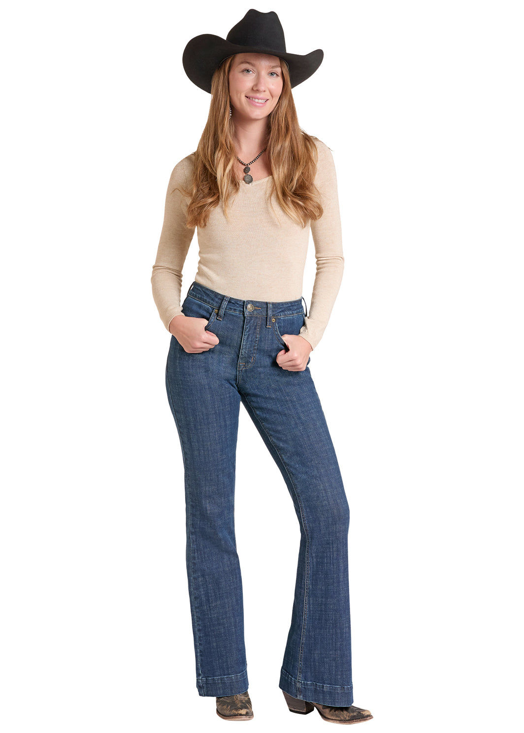 RockandRollDenimWmnsWeltPocketHighRiseTrouser | Country Clothing - Ladies Jeans | Saddleworld Ipswich