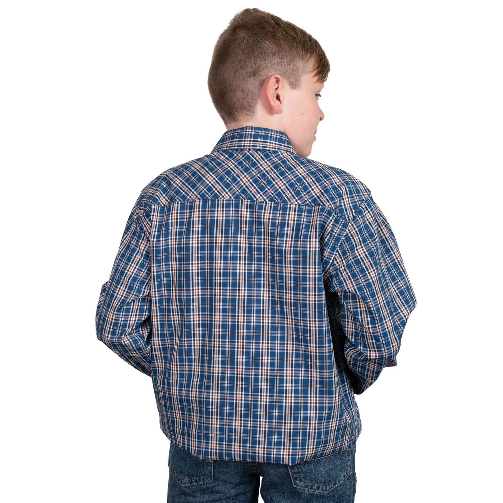 Just Country Boys Brayden Half Button Print Workshirt Cobalt/Rust Plaid - EOFY Sale