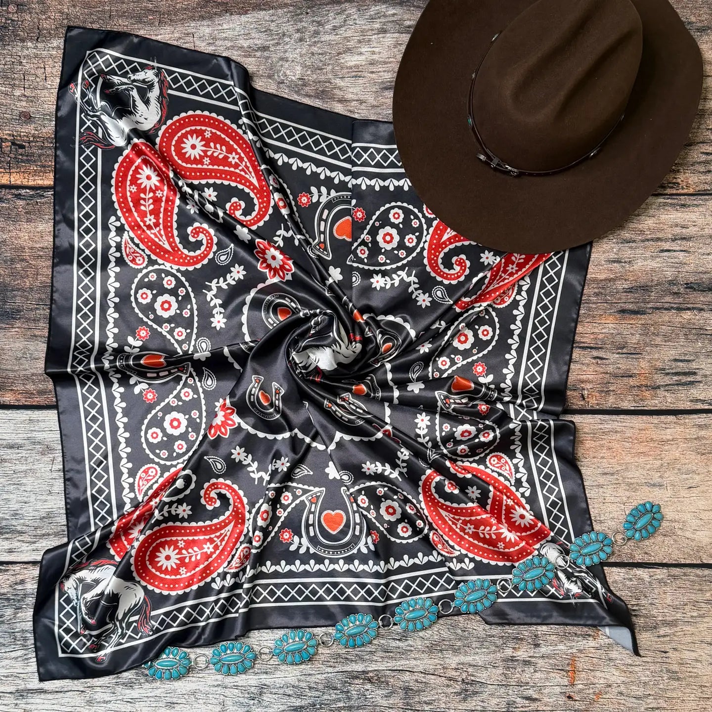 Bandana Horse Print Silk Scarf | country Clothing - Scarf | Saddleworld Ipswich