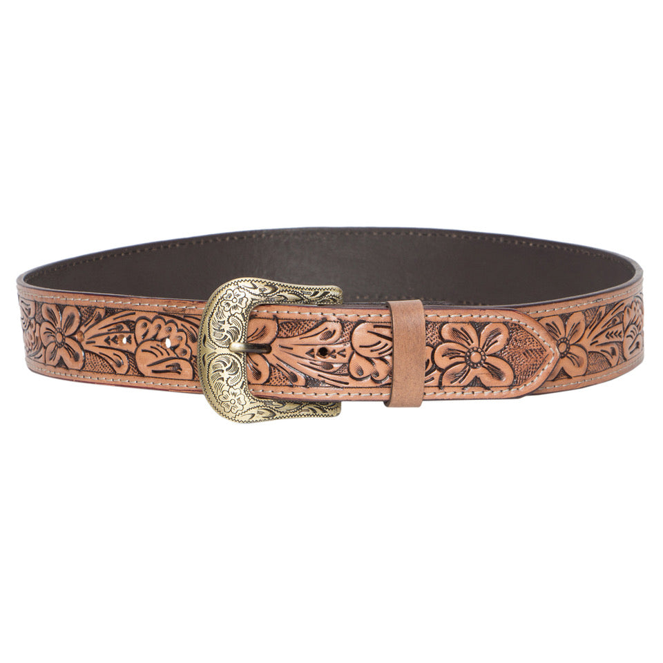 The Design Edge Tooling Leather Belt with Removable Buckle