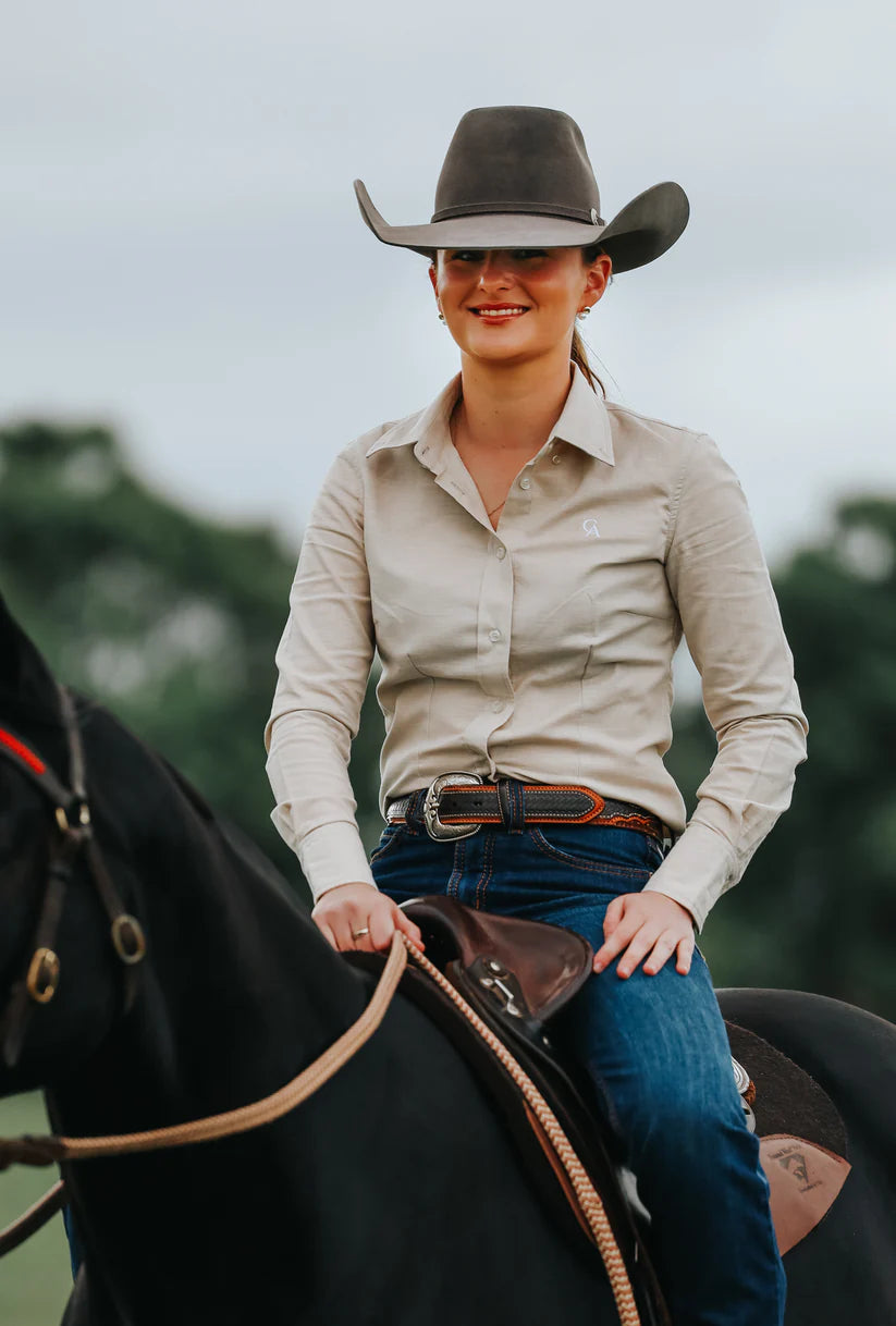 Campdraft Australia Ladies Slim Fit Long Sleeve Shirt - Natural