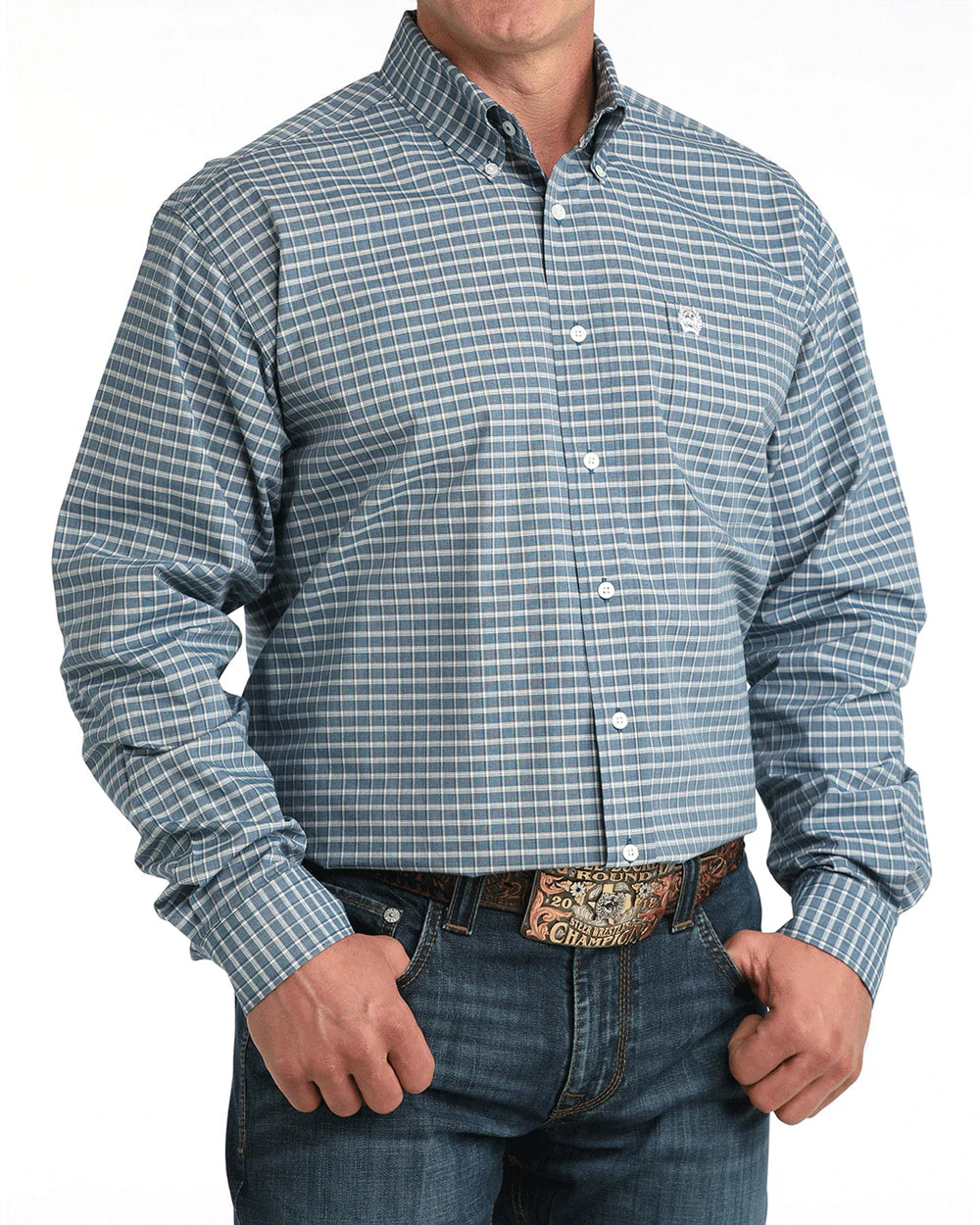 Cinch Mens Navy Plaid Button Down Long Sleeve Shirt | Country Clothing - Mens Shirt | Saddleworld Ipswich