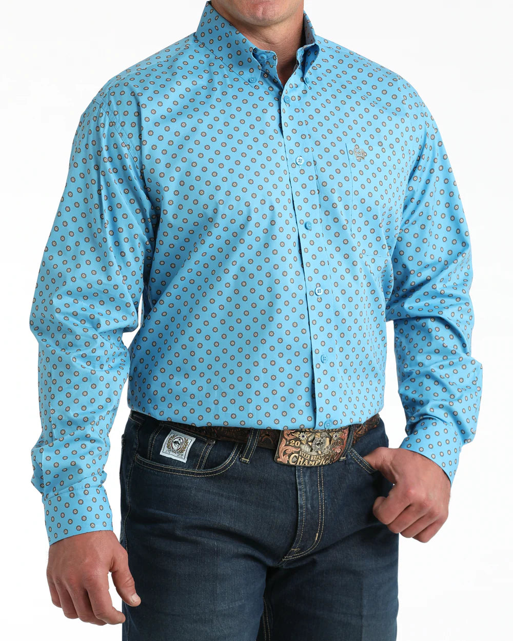 Cinch Mens Sky Blue Geometric Print Shirt | Country Clothing - Mens Shirt | Saddleworld Ipswich