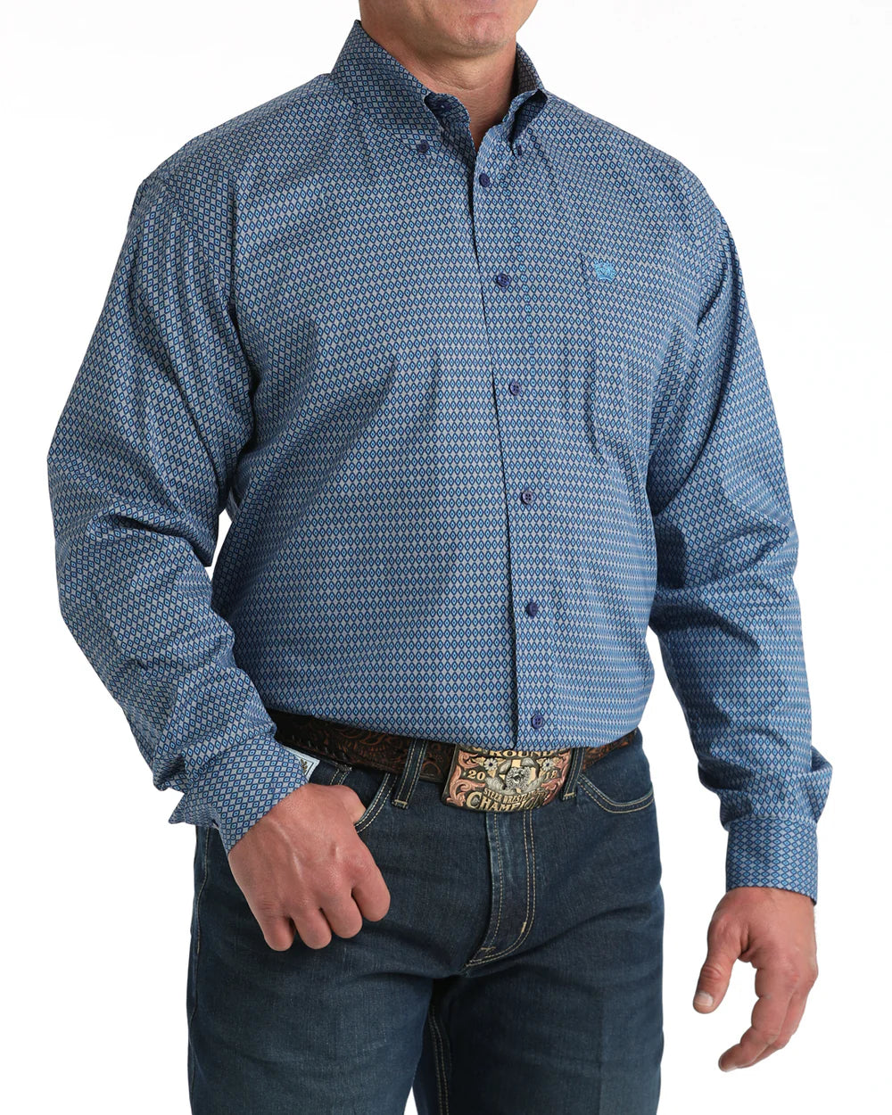 Cinch Royal Blue Geometric Print L/Sleeve Shirt | Country Clothing - mens Shirts | Saddleworld Ipswich