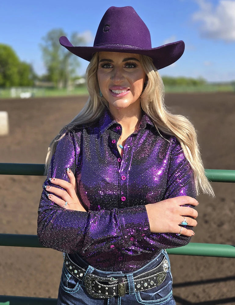 Cowgirl Tuff Bright Fushia Sequin Pullover Button Up Medium Weight and Stretch | Country Clothing - Ladies Shirt | Saddleworld Ipswich