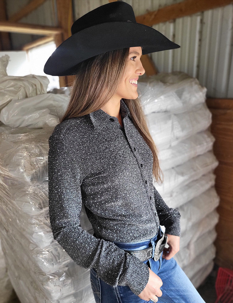 Cowgirl Tuff Silver with Silver Crystals Pullover Button Up | Country Clothing - Ladies SHirt | Saddleworld Ipswich