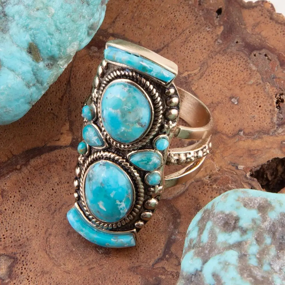 Double Blue Turquoise Golden Shield Ring | Giftware - Jewellery | Saddleworld Ipswich