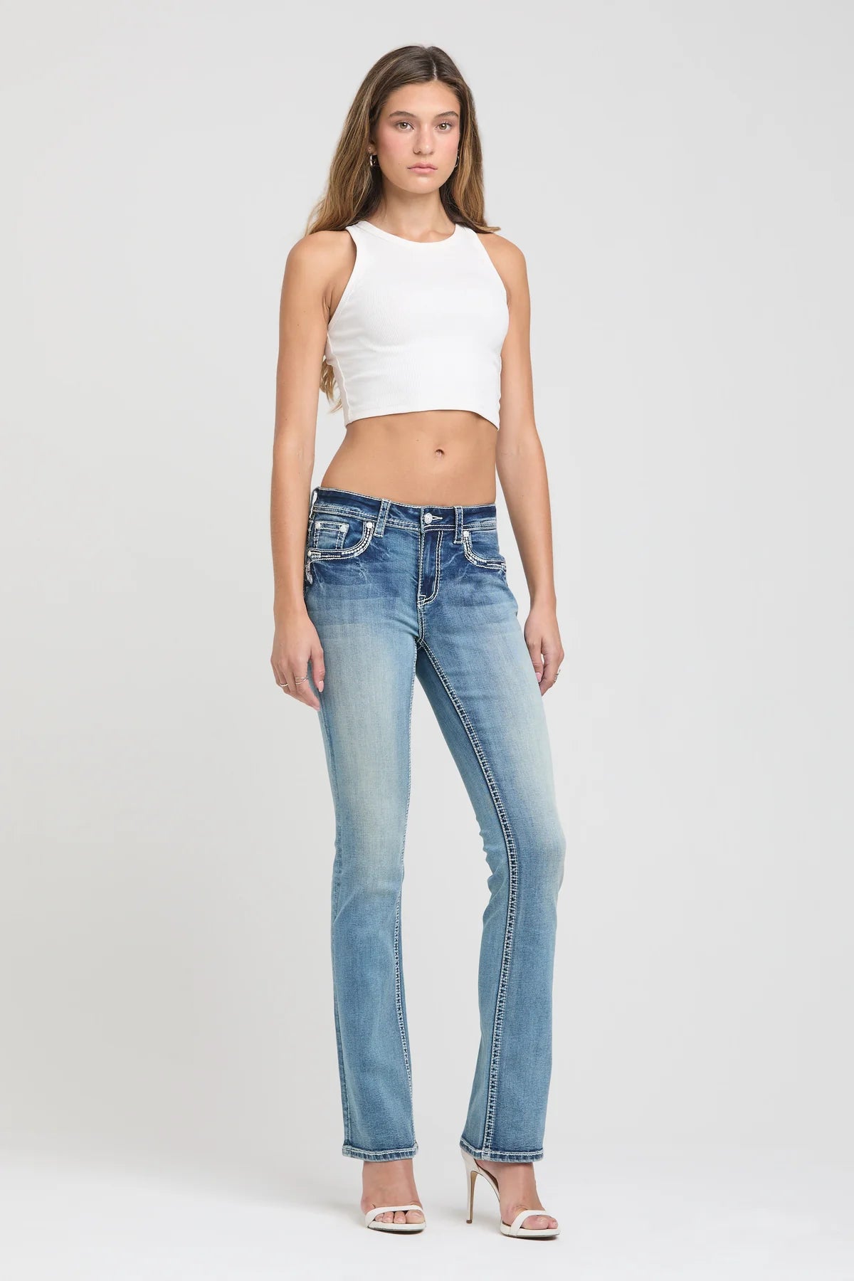 Grace in LA Steer Head Embroidered Jeans