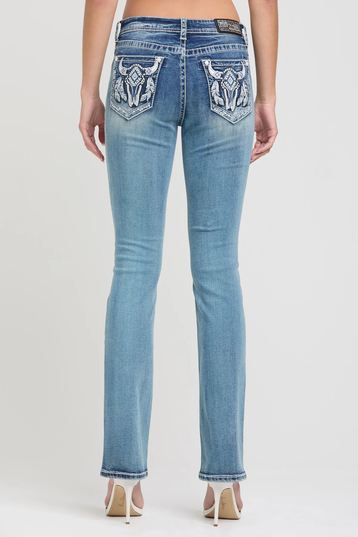 Grace in LA Steer Head Embroidered Jeans