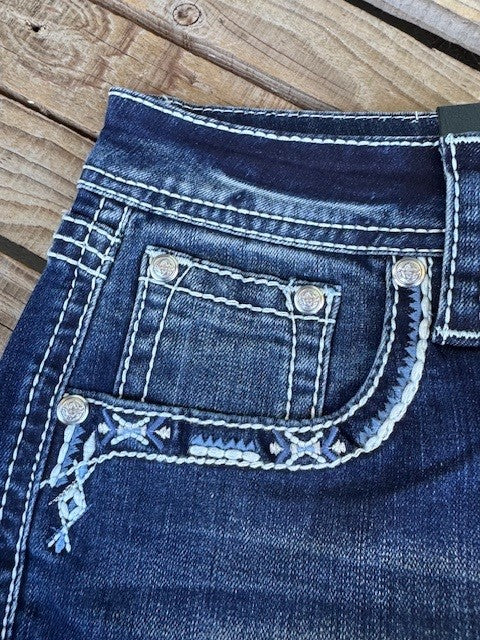 Grace in LA Steer Head Embellishment Mid Rise Boot Cut Jeans