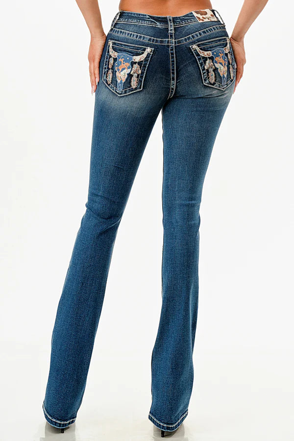 Grace in LA Wmns Steer Head Bootcut Jeans