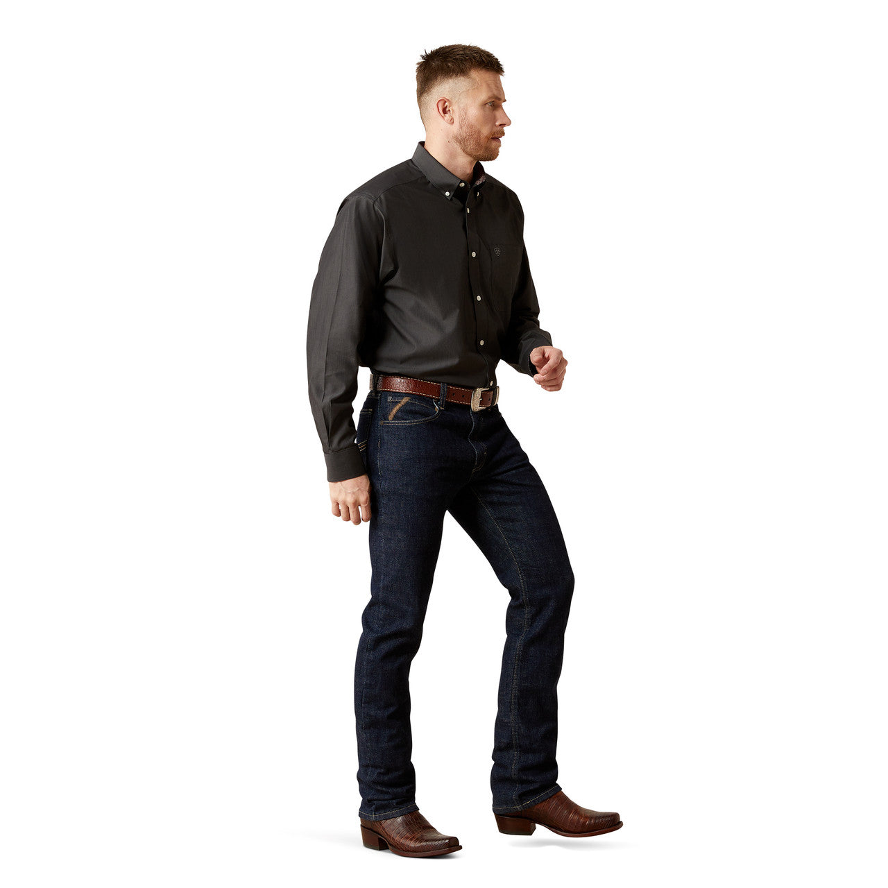 Ariat Mns Wrinkle Free Solid Pinpoint Oxford LS Shirt Black
