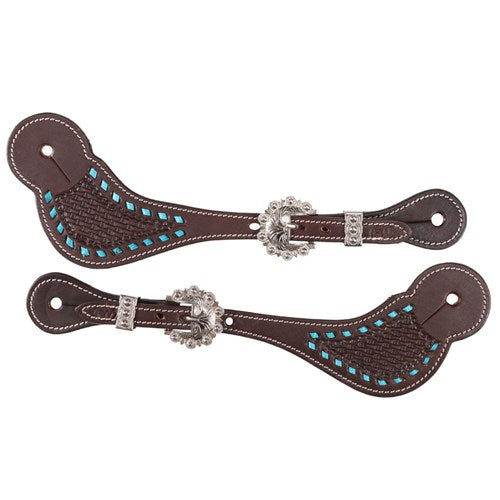 Fort Worth Basket Spur Straps with Copper Turquoise Buckstitched Ladies | Rider Wear - Spurs | Saddleworld Ipswich