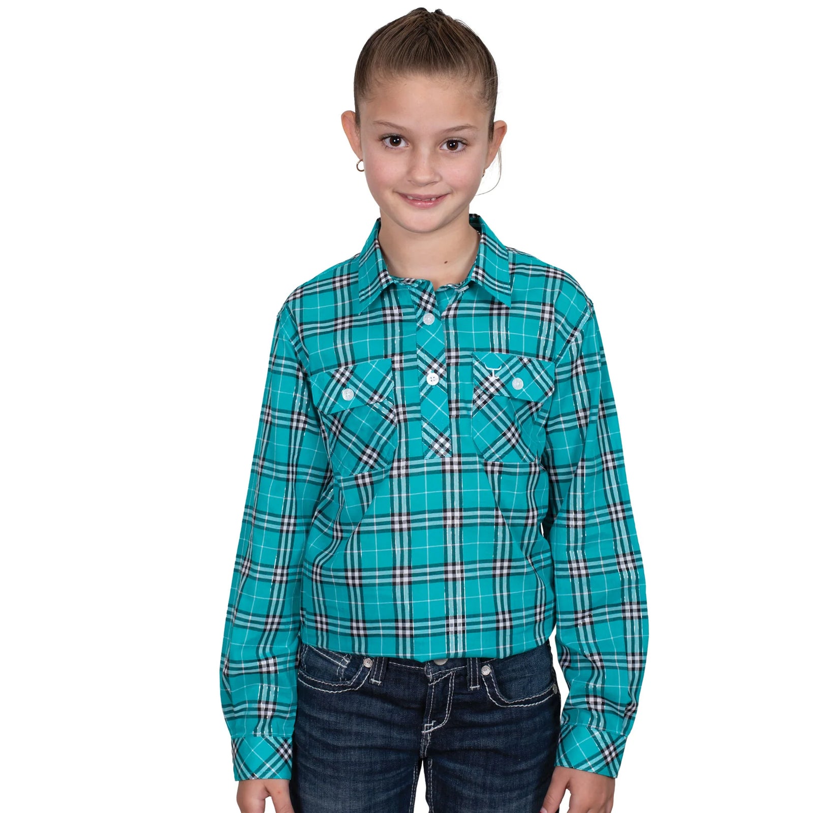 Just Country Gls Harper Half Button Print Workshirt Musk Pink Lurex Plaid