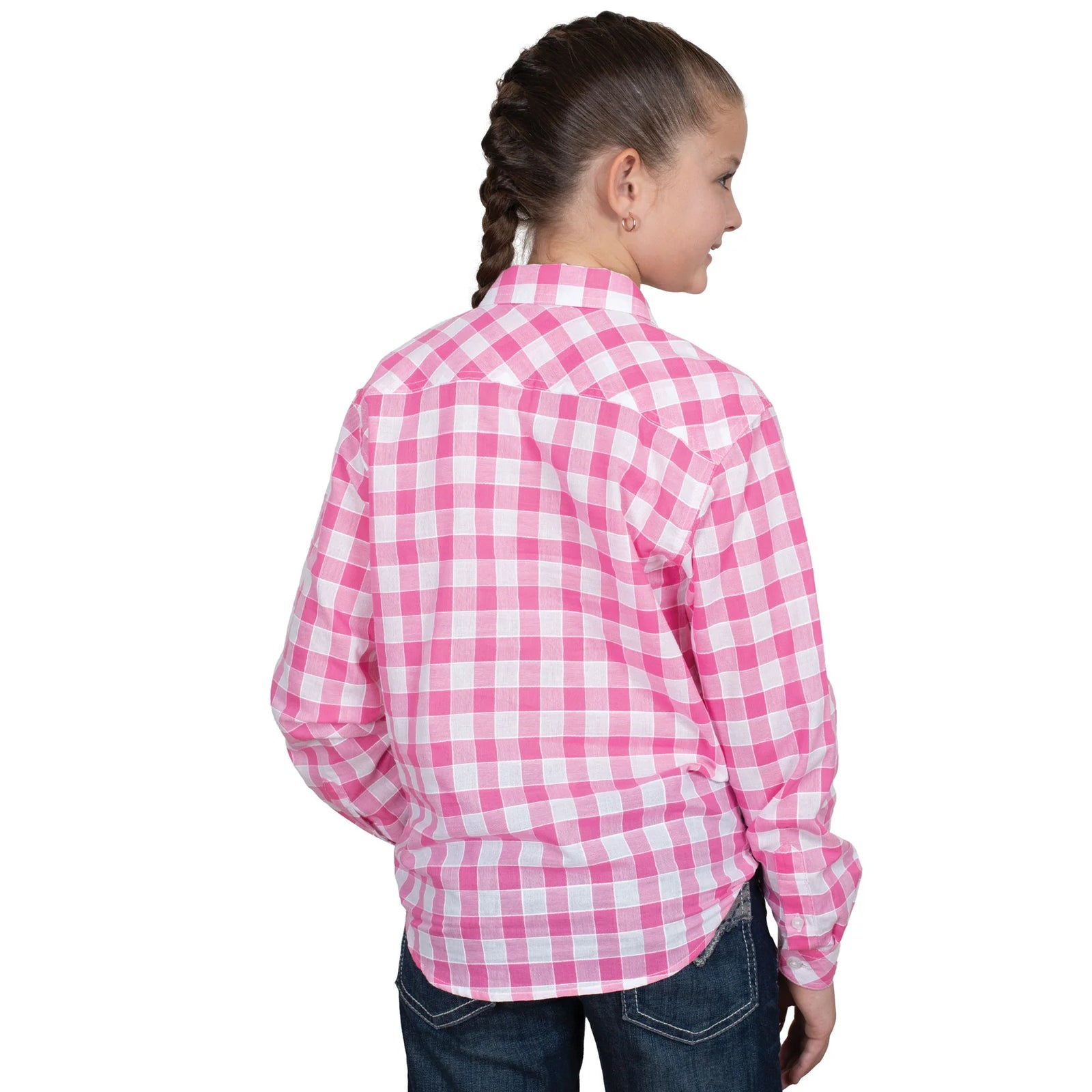 Just Country Wmns Harper Half Button Print Workshirt Hot Pink/White Check