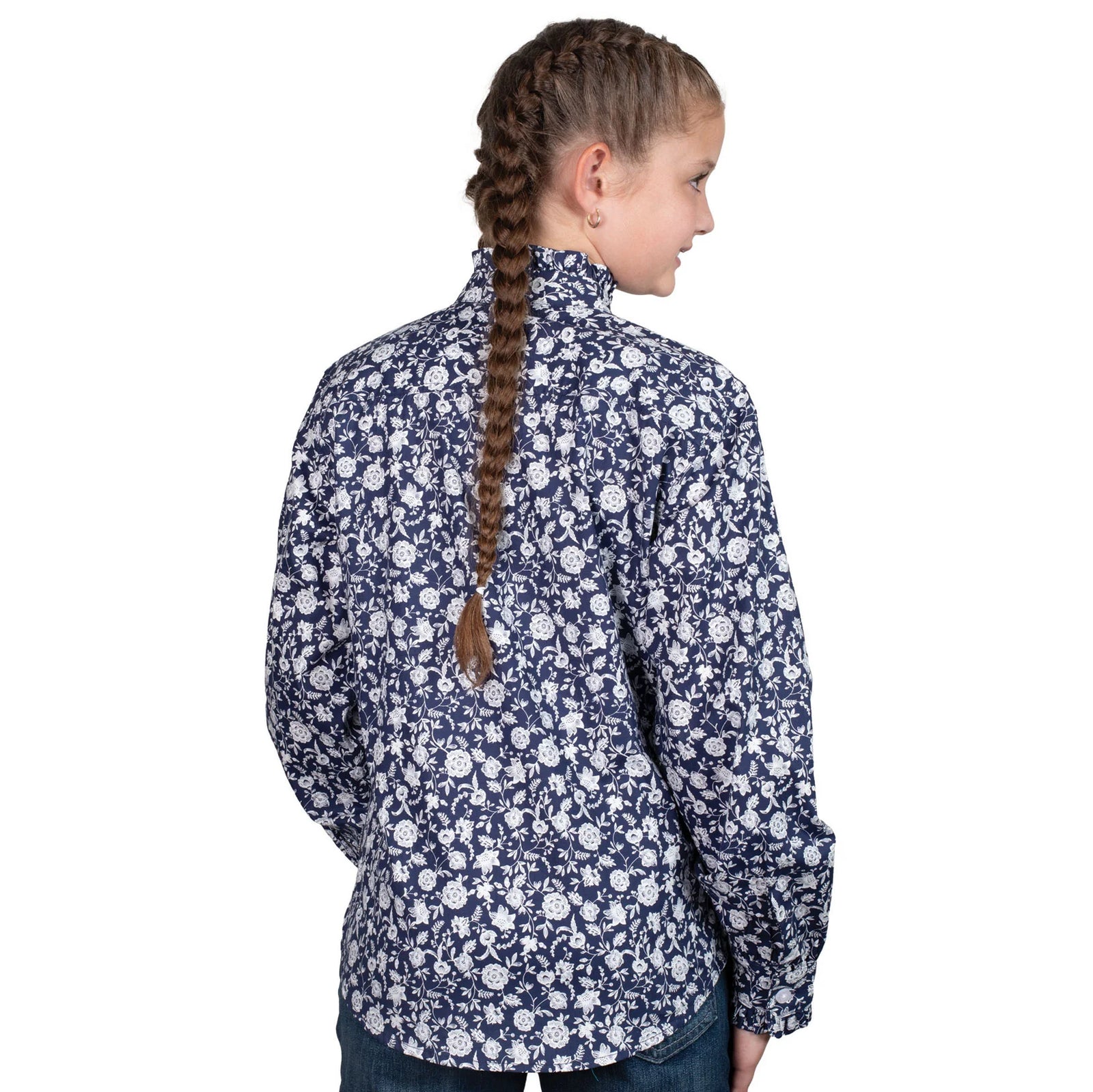 Just Country Girls Gracie Frills Full Button Print Workshirt Navy Floral