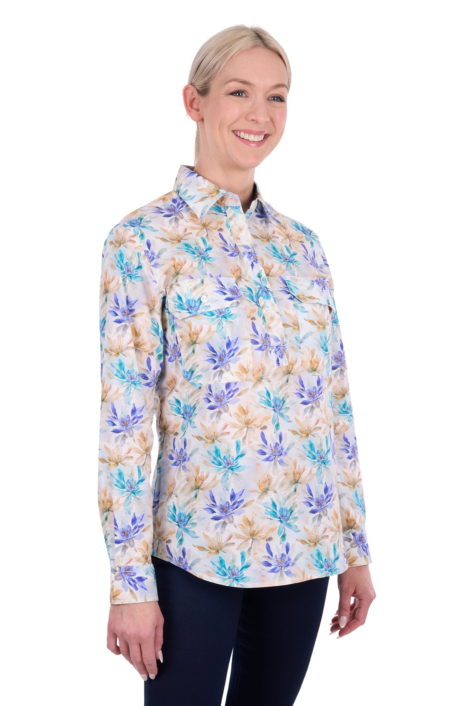 Hard Slog Wms Meadow 1/2 Plkt LS Shirt