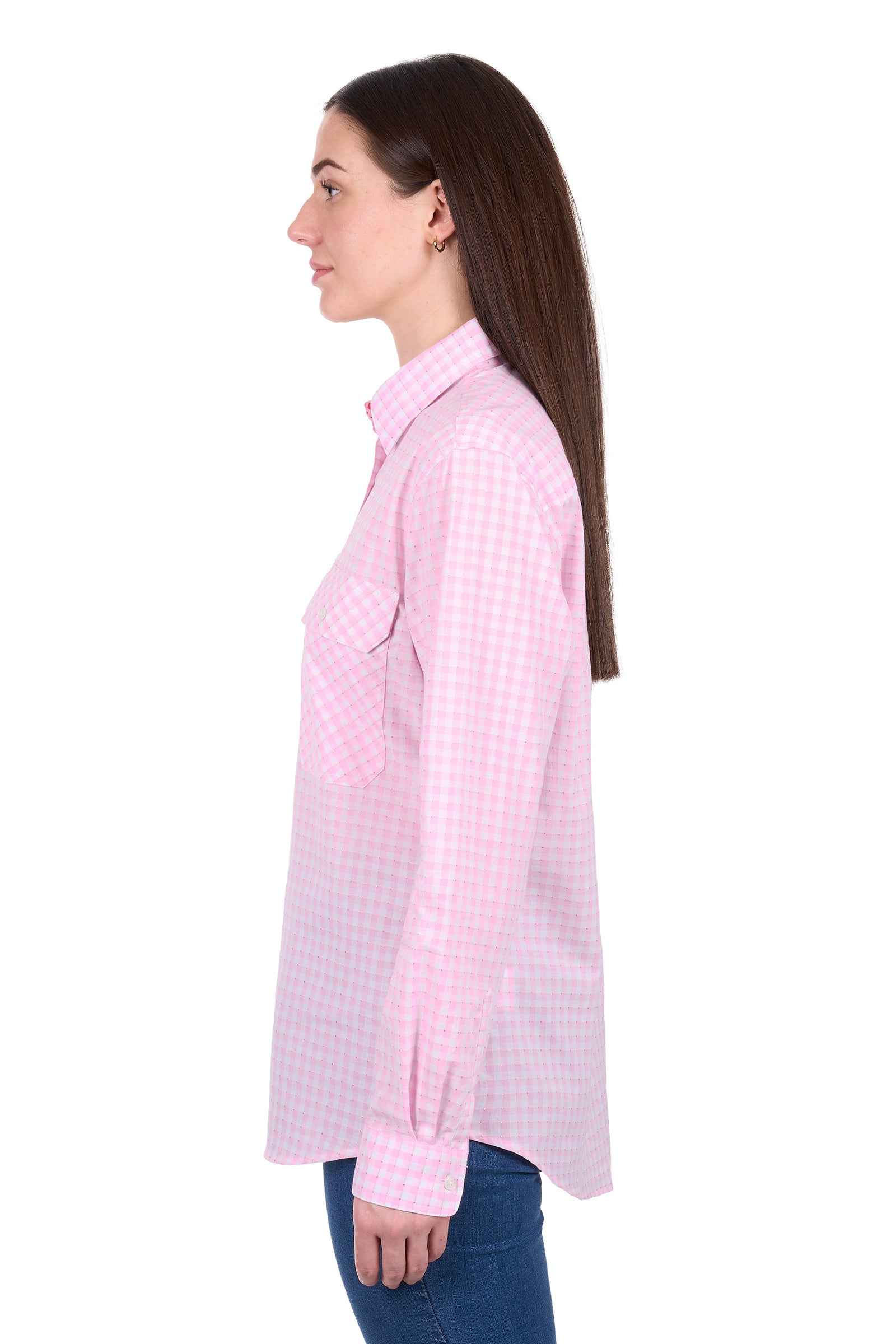 Hard Slog Wmns Clara Half Button Long Sleeve Shirt