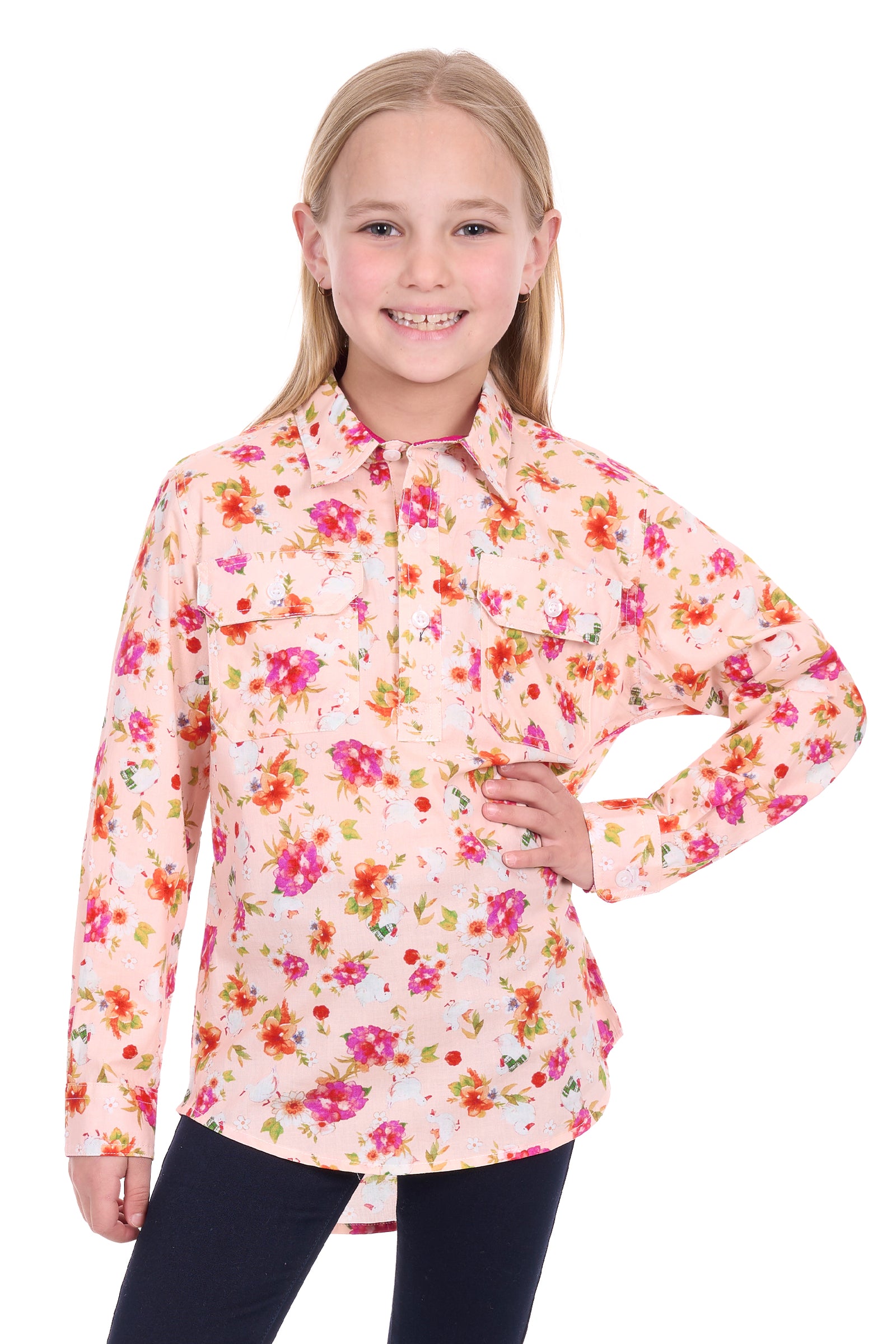 Hard Slog Kids Lily Half Button Long Sleeve Shirt