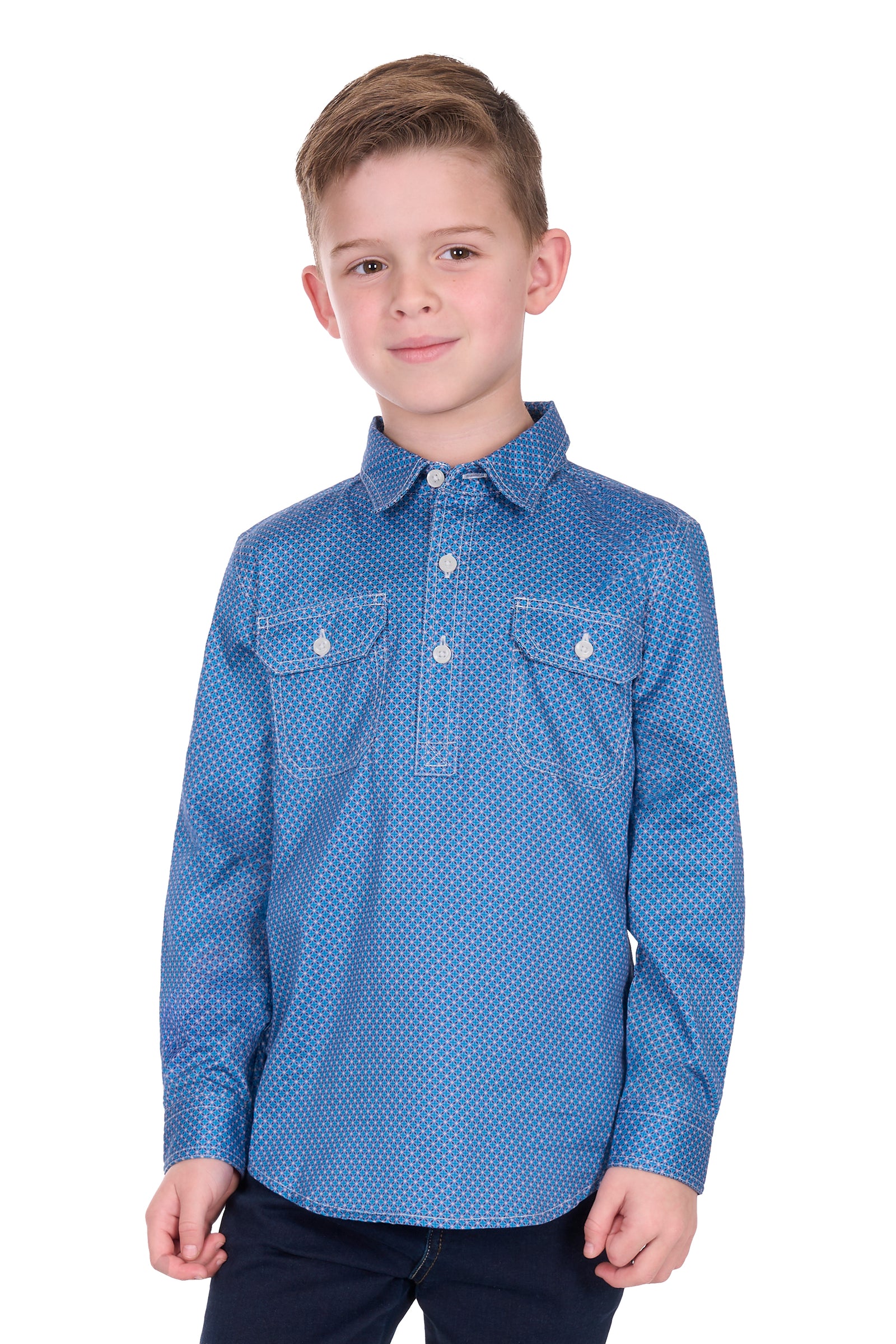 Hard Slog Kids Holden Half Button Long Sleeve Shirt