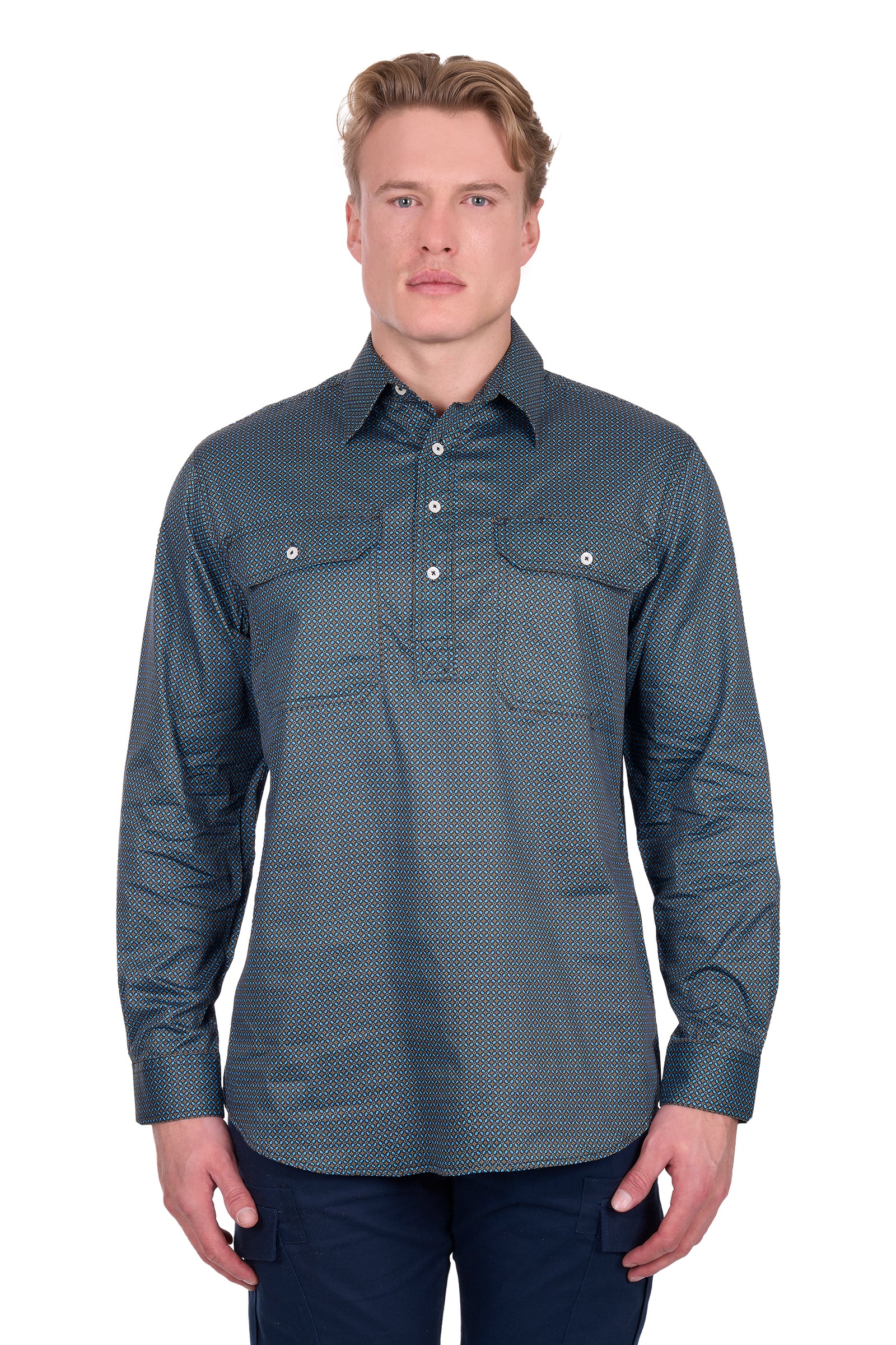 Hard Slog Mens Blake Half Button Long Sleeve Shirt | Country Clothing - Mens Shirt | Saddleworld Ipswich