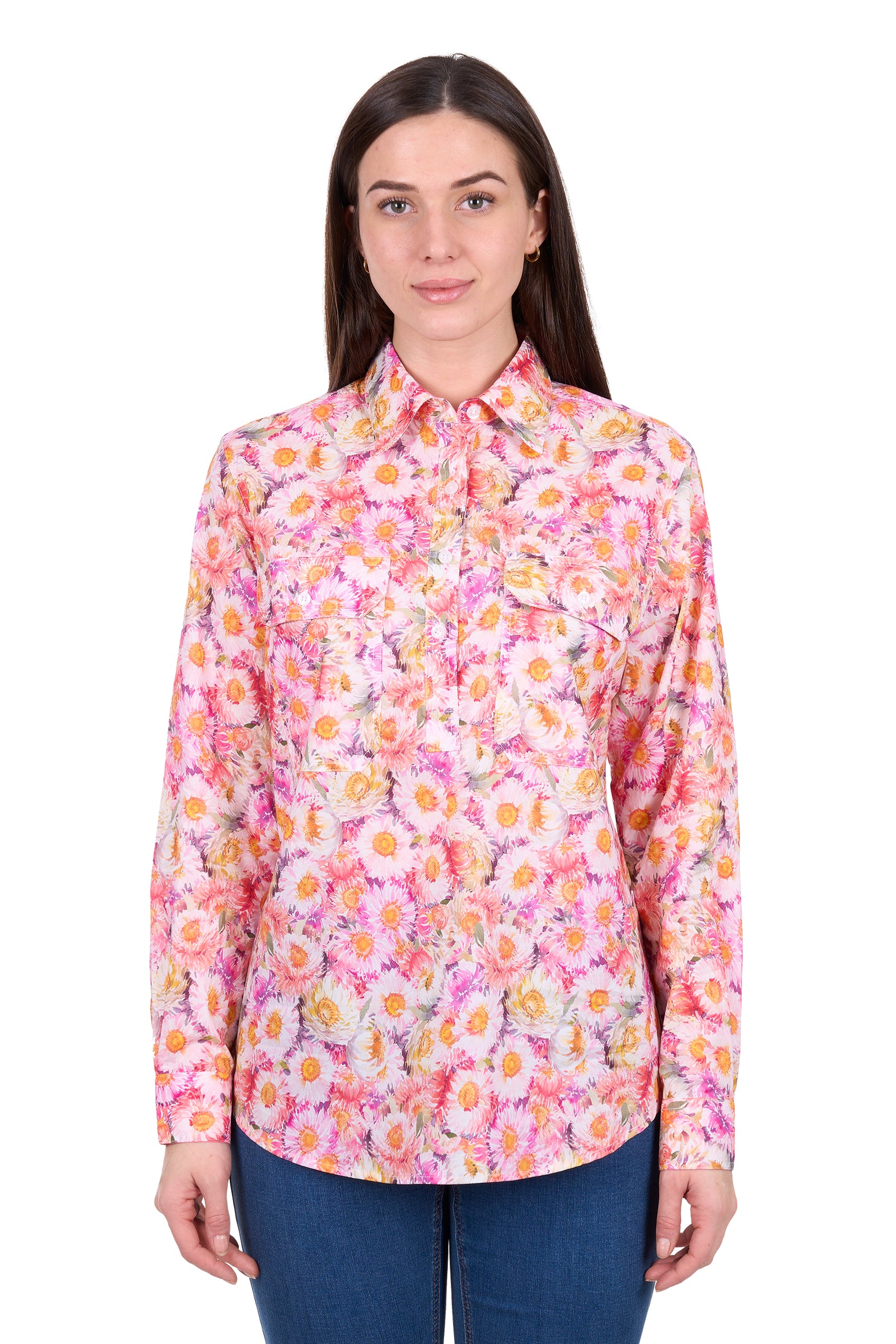 Hard Slog Wmns Samira Half Button Long Sleeve Shirt | Country Clothing - Ladies Shirt | Saddleworld Ipswich