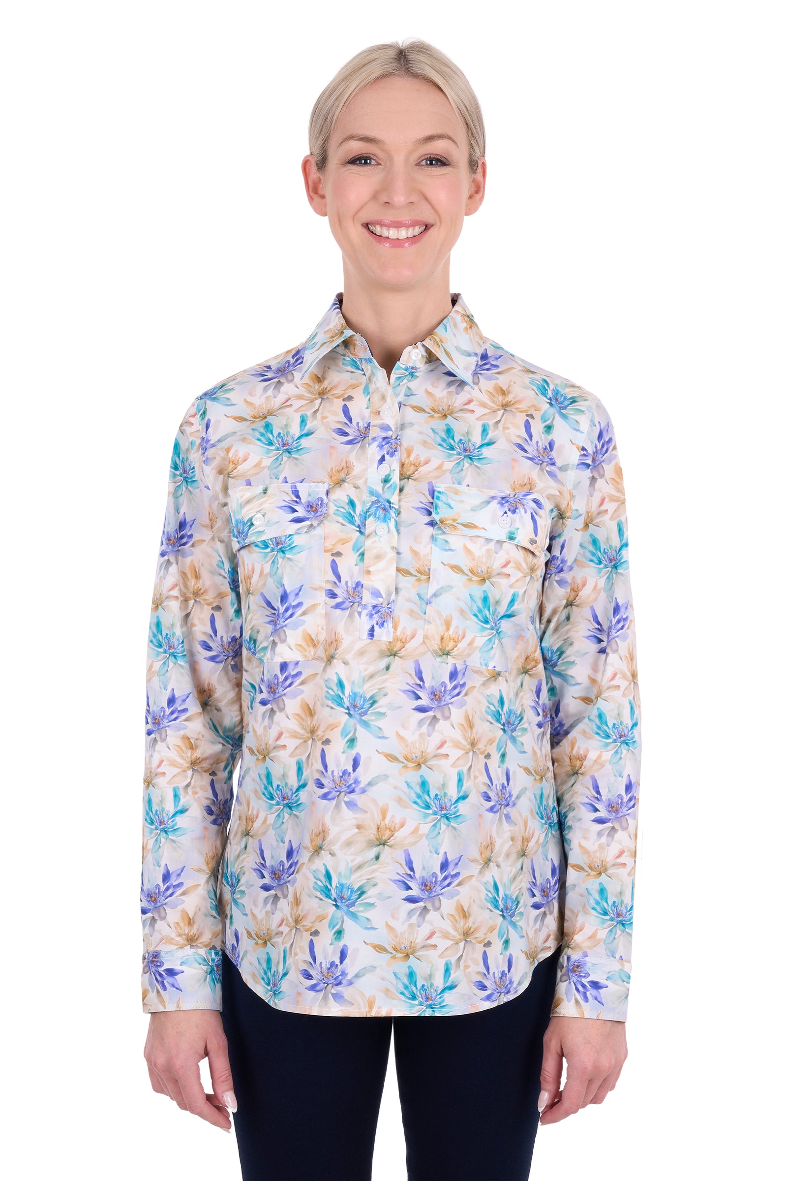 Hard Slog Wms Meadow 1/2 Plkt LS Shirt | Country Clothing - Ladies Shirts | Saddleworld Ipswich