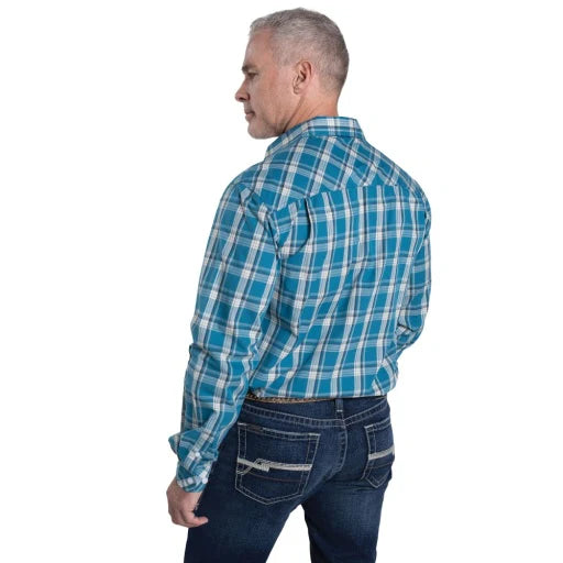 Just Country Mns Austin Full Button Print Workshirt Petrol Plaid | Country Clothing - Mens Shirt | Saddleworld Ipswich